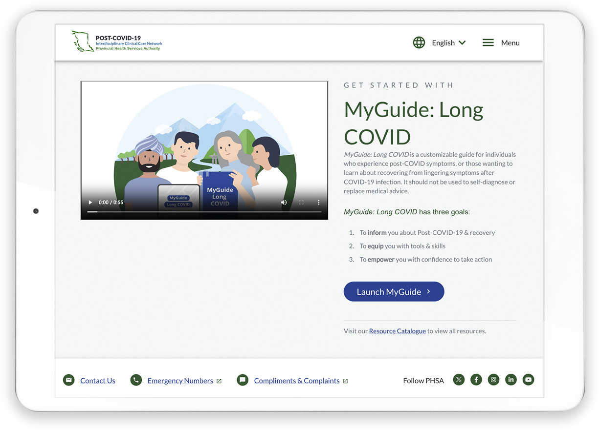 PHSA | My Guide: Long COVID | Screen Shot of home page of longcovidbc.ca