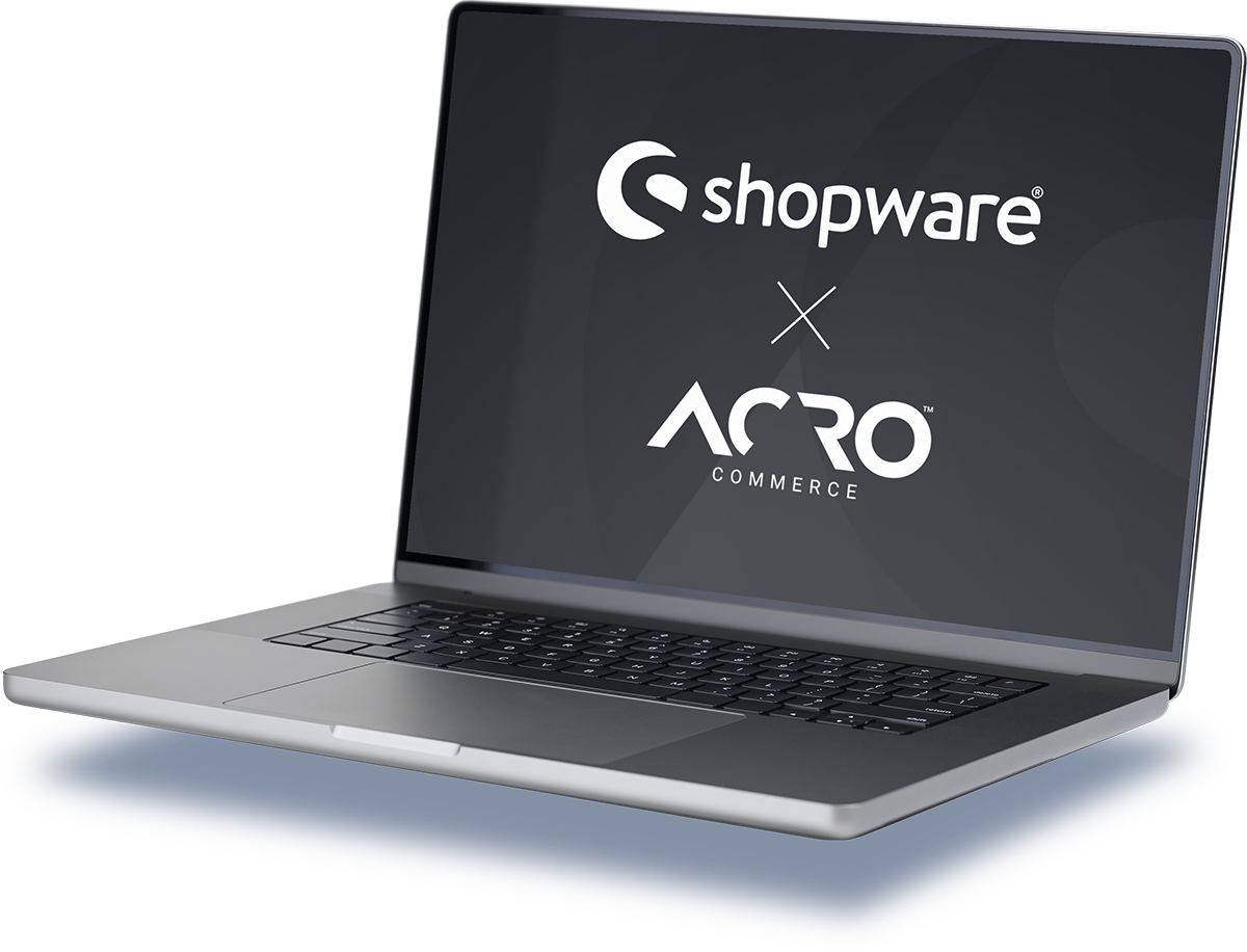 Shopware X Acro Commerce Partnership graphic displayed on laptop