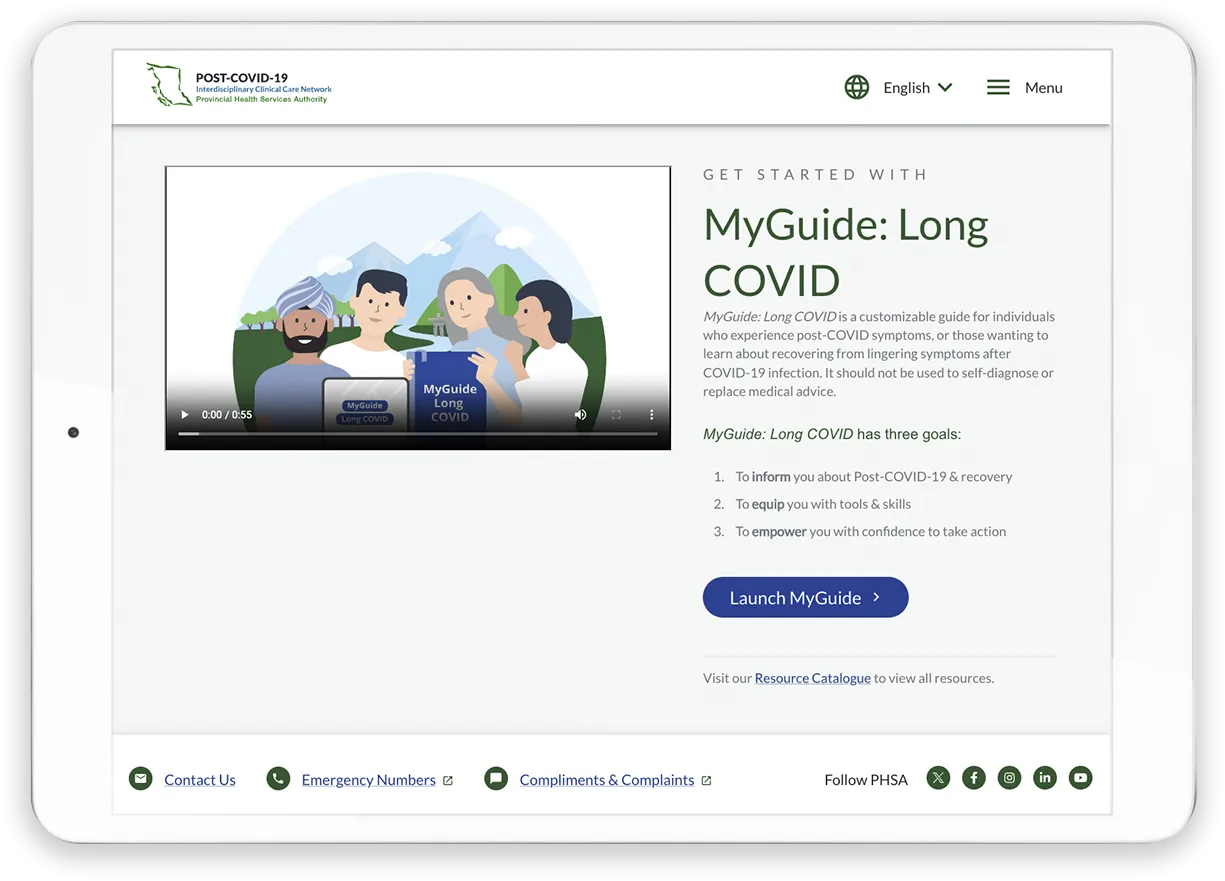 PHSA | My Guide: Long COVID | Screen Shot of home page of longcovidbc.ca